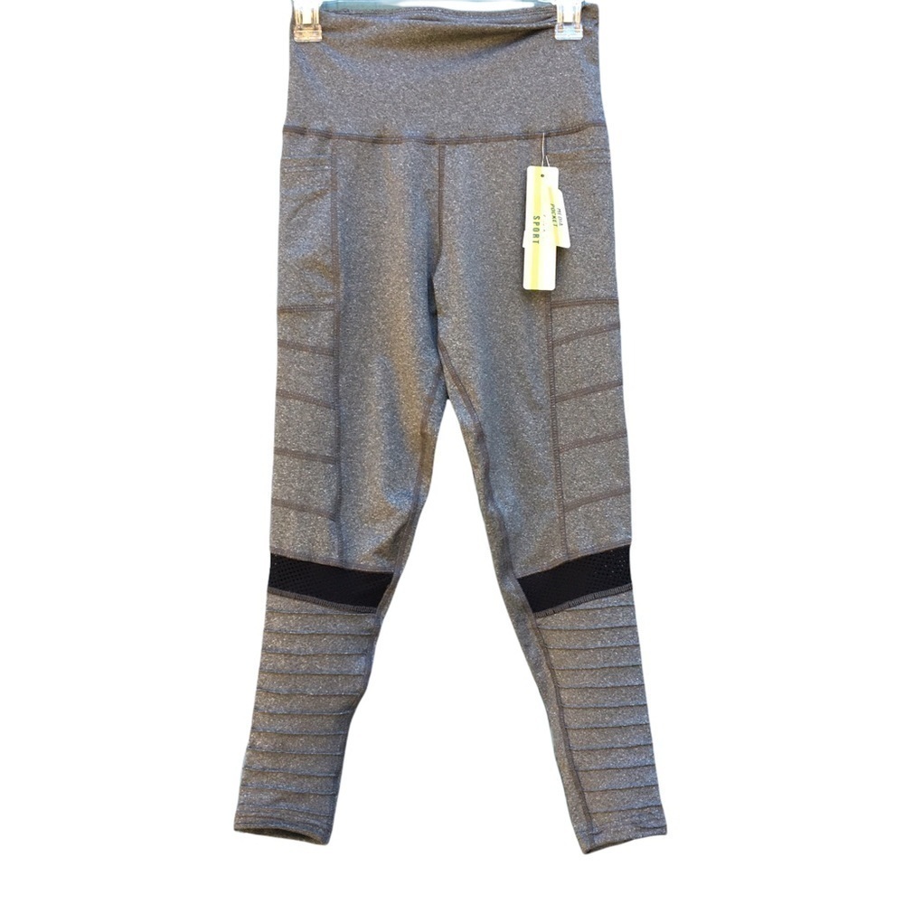 NWT Nicole Miller Sport Gray Skinny Athletic Workout Leggings M Athleisure Gym